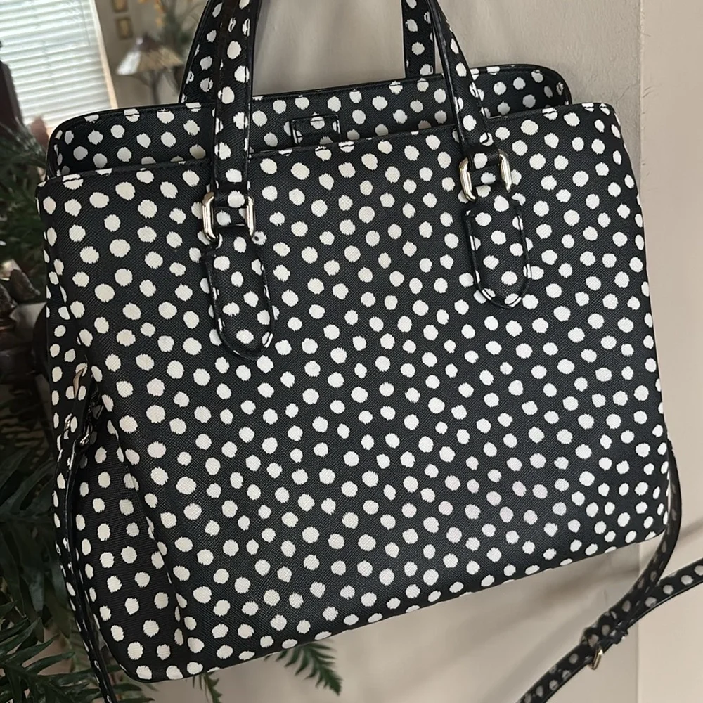 Kate Spade Black & White Dotted Handbag Crossbody Purse Evangelie Laurel Satchel